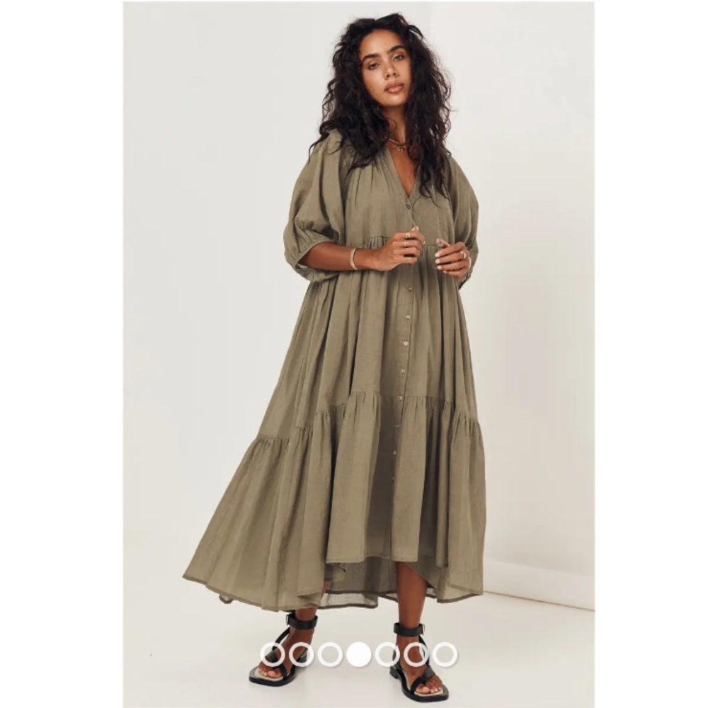 Spell | Honey Smock Dress in Olive | Sz XS, Organic Cotton
